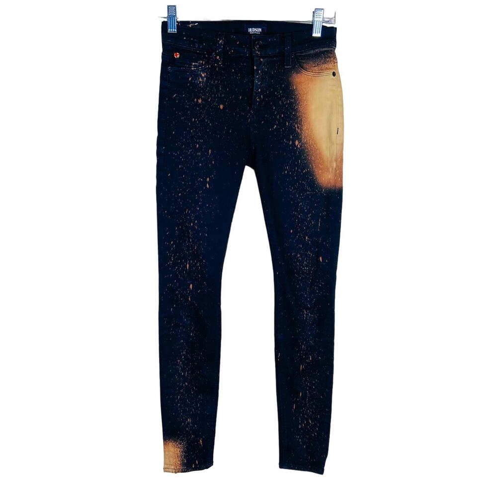Hudson Nico Bleached Dye Splatter Skinny Jeans‎ Size 26 Black Stretch Denim